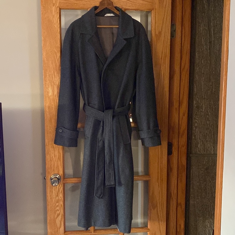 Alan Michaels Men’s Wool Blend Trench Coat Size 46 Canada Made Charcoal Topcoat